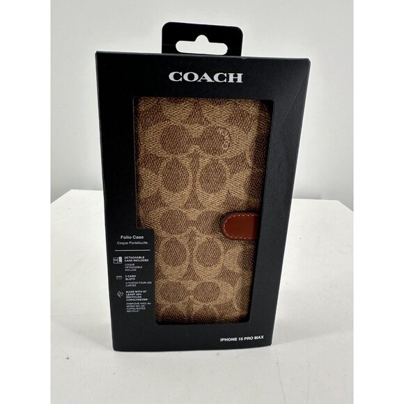 COACH NEW YORK Folio Wallet Detachable Case For Apple iPhone 15 Pro Max (Tan) - Picture 2 of 9